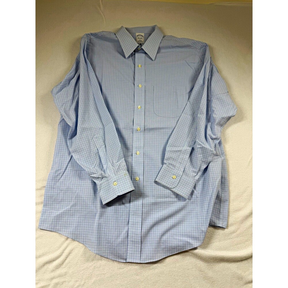 Brooks Brothers Mens Slim Fit Non-Iron Cotton Dress Shirt 17/34 Blue Check 479